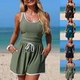 thumbnail image 1 of yoeyez Women's Swim Romper Drawstring Boyleg Swimwear with Pockets One Piece Tummy Control Swimsuits Jumpsuits Modest Bathing Suits Coffee,L, 1 of 7