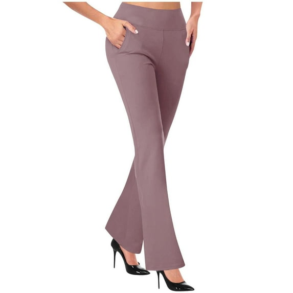 yoeyez Women's Yoga Dress Pants,Stretchy Work Business Slacks High Waisted Straight Leg Dress Pants Bootcut Pull on Trousers with Pockets Limited Time Deals Purple,S