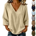 thumbnail image 1 of yoeyez Womens 3/4 Sleeve Length Tops Cotton Gauze V Neck Tshirts Casual Loose Fit Classic Tunic Tee Fall Fashion 2026 Going Out Top Coffee,XL, 1 of 6
