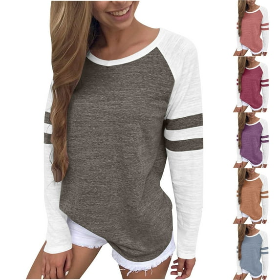 yoeyez Womens Baseball T-Shirts Long Sleeve Raglan Shirt Crewneck Color Block Blouses Casual Athletic Workout Pullover Tops Purple,XL