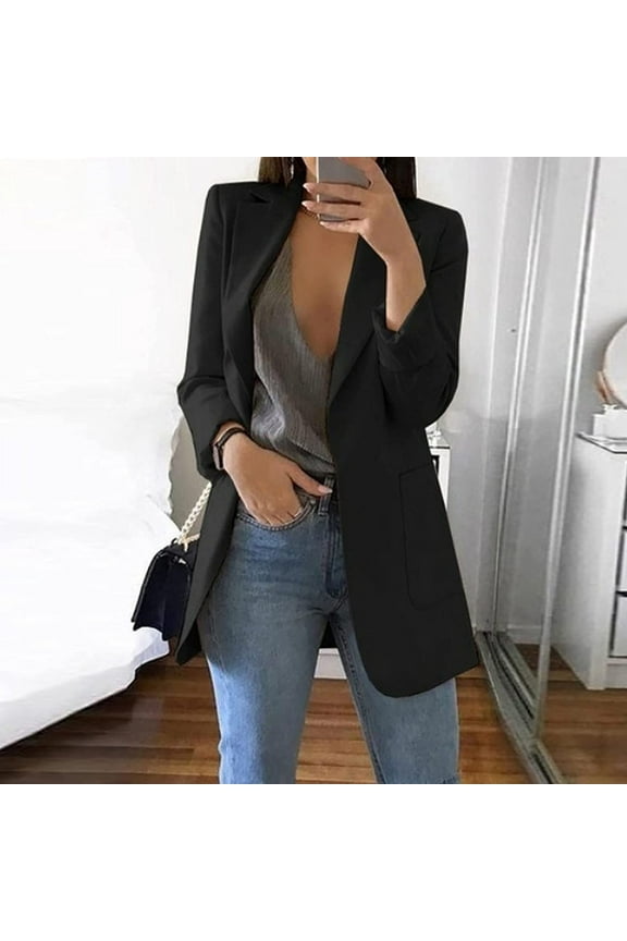 Womens Blazer Jackets Fashion Women Solid Long Sleeve Office Coat Cardigans Suit Long Jacket Tops Chaquetas De Mujer