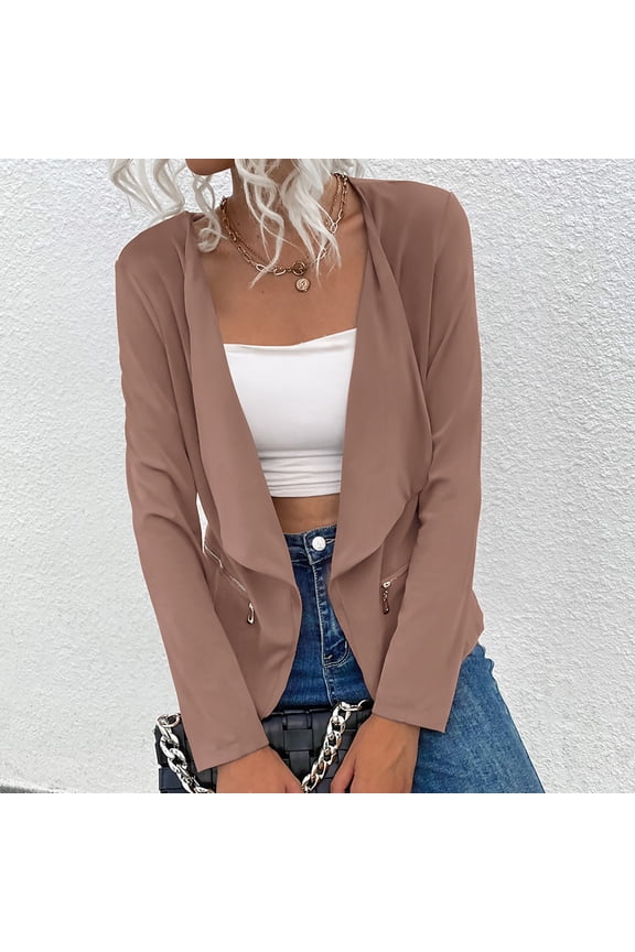 Womens Blazer Jackets Fashion Womens Ladies Solid Zipper Lapel Slim Long Sleeve Office Jacket Coat Outerwear Tops Chaqueta De Mujer