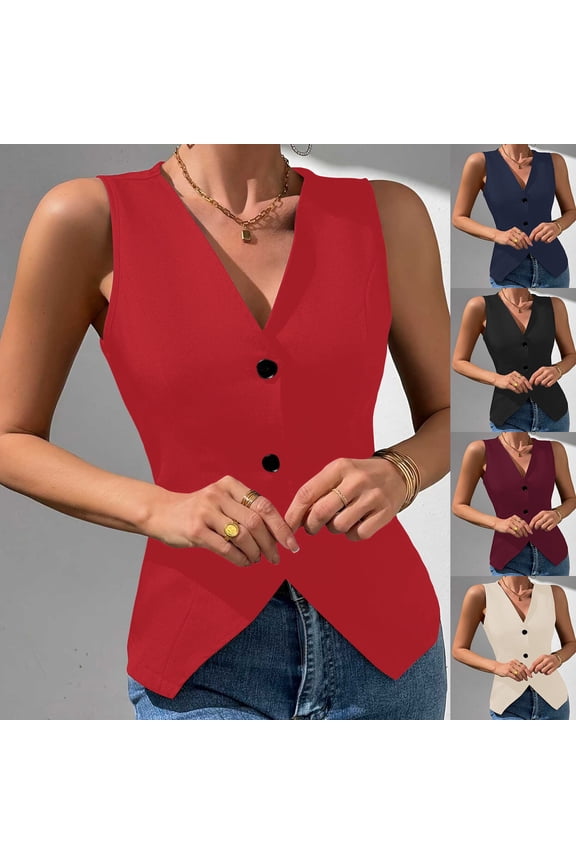 Womens Blazer Vest Sleeveless Button down Vest Jackets Sexy V Neck Trendy Suit Tops Work Casual Fitted Waistcoat Summer Dressy Tops Navy,S