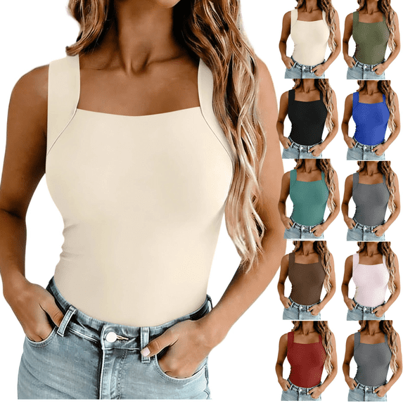yoeyez Womens Built In Bra Crop Tank Tops Stretchy Square Neck Yoga Tanks Summer 2026 Sleeveless Cropped T Shirts for Workout Athletic Gym Gray,XXXL