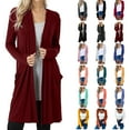 thumbnail image 1 of yoeyez Womens Cardigans Lightweight Open Front Cardigan Shirt with Pockets Long Sleeve Casual Shrugs Oversized Loose Outwear Coat Red L, 1 of 6