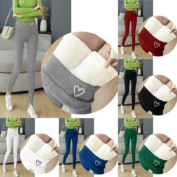 yoeyez Womens Casual Leggings High Waist Sherpa Lined Pants Heart Printed Thermal Tights Winter Thicken Cozy Jogger Pants