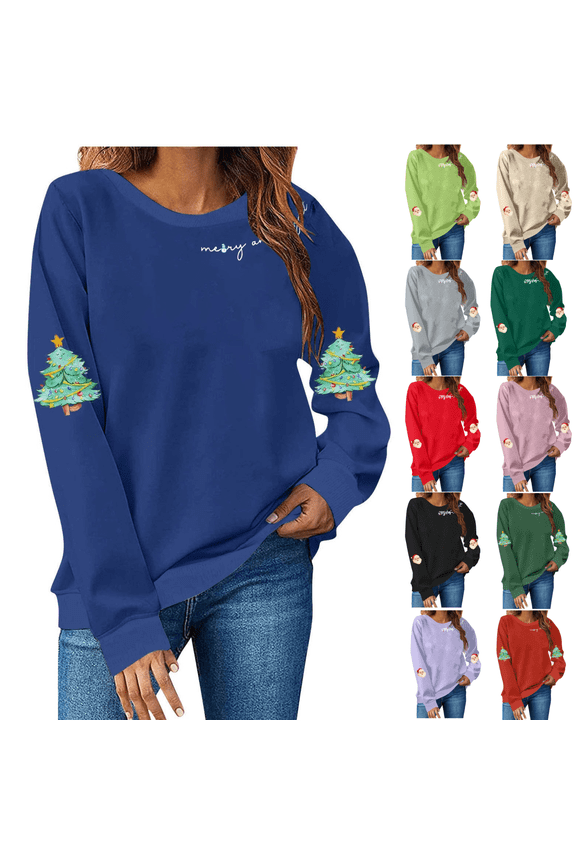 Womens Christmas Sweatshirts Funny Xmas Tree Graphic Pullover Tops Long Sleeve Sweatshirt Loose Fit Crewneck Holiday Shirts