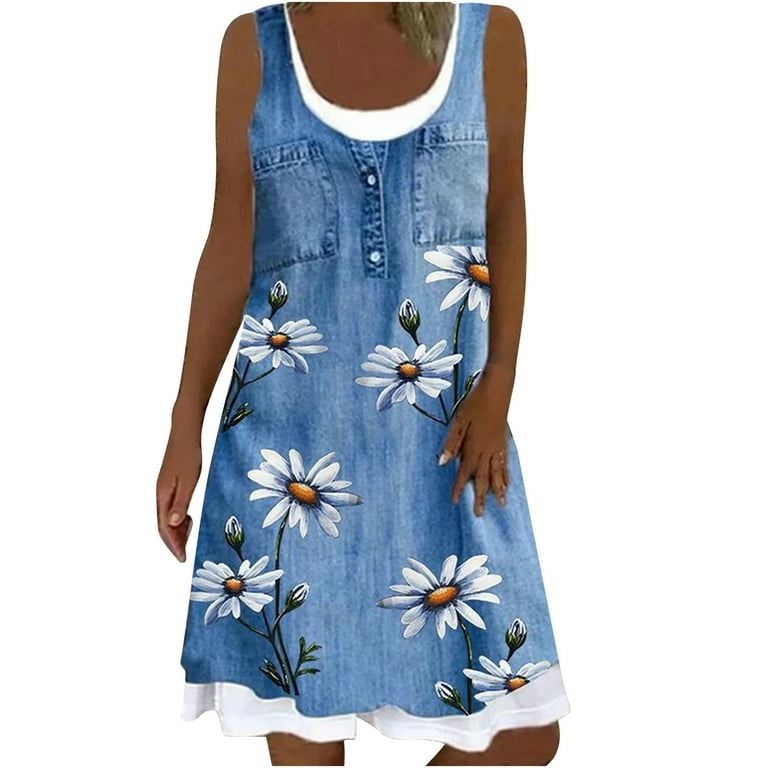 Women Denim Casual Embroidery Folral Print Summer Mini Dress Women Denim Casual Embroidery Folral Print Summer Mini Dress