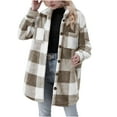 thumbnail image 1 of yoeyez Womens Fleece Plaid Shackets Lapel Button Down Jackets Casual Long Sleeve Sherpa Shacket Outwear Trendy Clothes Fall Winter Todays Order Khaki,M, 1 of 7
