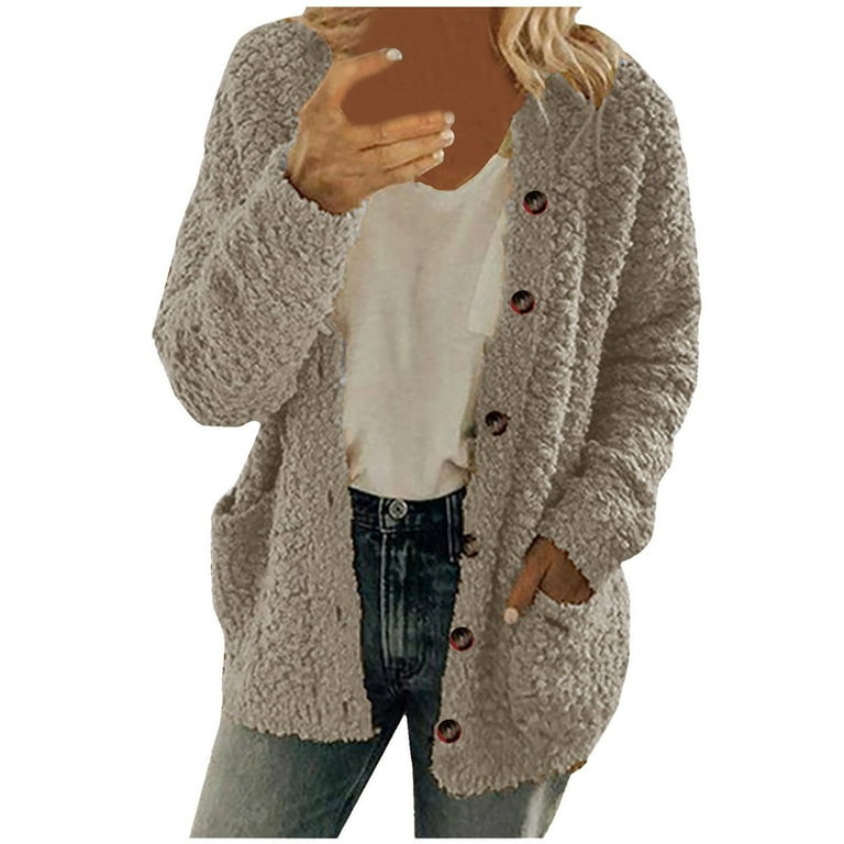 yoeyez Womens Fleece Sherpa Jacket Fuzzy Button Down Cardigan
