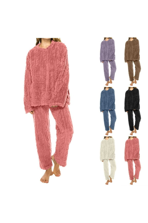 Womens Fluffy Pajama Set Comfortable Cozy Pullover 2 Piece Pjs Set Lounge Soft Plush Sleepwear Winter Coral Fleece Loungewear Gray,Free Size
