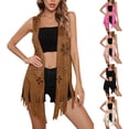 thumbnail image 1 of yoeyez Womens Fringe Vest Sleeveless Cowgirl Western Outfits Faux Suede Tassel Leather Cardigan Outerwear 70S Hippie Costume Hot Pink,M, 1 of 7