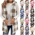 thumbnail image 1 of yoeyez Womens Fuzzy Fleece Vest Plaid Casual Lightweight Vest Jacket Thermal Cozy Sleeveless Long Cardigan with Pockets for Fall Winter Navy,L, 1 of 7
