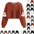 thumbnail image 1 of yoeyez Womens Halloween Crewneck Sweatshirt Cropped Spooky Season Sweatshirts Lantern Sleeve Fall Fashion Pullover Y2K Clothes Gray,XXL, 1 of 4