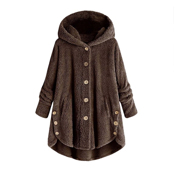 yoeyez Womens Long Fleece Sherpa Hoodie Winter Warm Fuzzy Jacket Coats Outerwear with Pocket Plus Size Teddy Jackets Buy It Now Store Coffee M