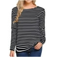 thumbnail image 1 of yoeyez Womens Long Sleeve Tops 2025 Striped T-Shirt Women Drop Shoulder Boat Neck Pullover Top Loose Fit Dressy Casual Shirts Black M, 1 of 4