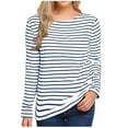 thumbnail image 1 of yoeyez Womens Long Sleeve Tops 2025 Striped T-Shirt Women Drop Shoulder Boat Neck Pullover Top Loose Fit Dressy Casual Shirts Blue XL, 1 of 4