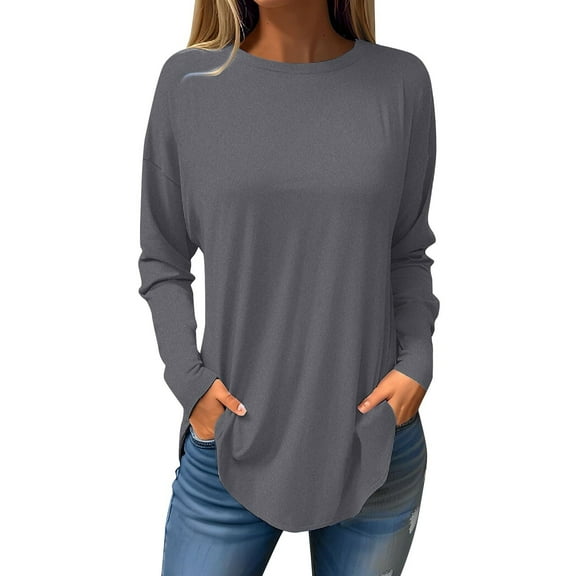 yoeyez Womens Long Sleeve Tops V Neck Solid Color Shirts Casual Basic Trendy Tee Business Work Blouses Tunic Spring Summer Top 2025 Gray S
