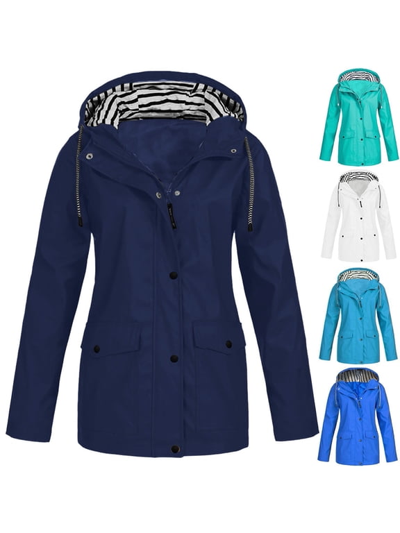Womens Long Waterproof Raincoat Long Sleeve Lightweight Plus Size Rain Jackets Buttons Zip Up Ski-Wear Trench Coat Outdoor Windbreaker Green,S