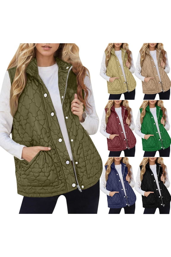 Womens Oversized Puffer Vest Lightweight Quilted Jackets Sleeveless Button Down Coat Fall Winter Zip Up Jacket Outerwear Red,L