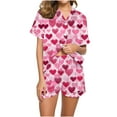 thumbnail image 1 of yoeyez Womens Pajama Silk Satin Pajamas Set Love Heart Printed Sleepwear 2 Piece Sets Button Down Short Sleeve Tops and Shorts Pjs Set Loungewear Pink S, 1 of 6