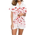 thumbnail image 1 of yoeyez Womens Pajama Silk Satin Pajamas Set Love Heart Printed Sleepwear 2 Piece Sets Button Down Short Sleeve Tops and Shorts Pjs Set Loungewear White M, 1 of 6