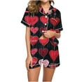 thumbnail image 1 of yoeyez Womens Pajama Silk Satin Pajamas Set Love Heart Printed Sleepwear 2 Piece Sets Button Down Short Sleeve Tops and Shorts Pjs Set Loungewear Black XL, 1 of 6
