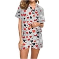 thumbnail image 1 of yoeyez Womens Pajama Silk Satin Pajamas Set Love Heart Printed Sleepwear 2 Piece Sets Button Down Short Sleeve Tops and Shorts Pjs Set Loungewear Gray L, 1 of 6