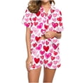 thumbnail image 1 of yoeyez Womens Pajama Silk Satin Pajamas Set Love Heart Printed Sleepwear 2 Piece Sets Button Down Short Sleeve Tops and Shorts Pjs Set Loungewear Hot Pink M, 1 of 6