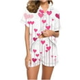 thumbnail image 1 of yoeyez Womens Pajama Silk Satin Pajamas Set Love Heart Printed Sleepwear 2 Piece Sets Button Down Short Sleeve Tops and Shorts Pjs Set Loungewear White L, 1 of 6