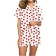 thumbnail image 1 of yoeyez Womens Pajama Silk Satin Pajamas Set Love Heart Printed Sleepwear 2 Piece Sets Button Down Short Sleeve Tops and Shorts Pjs Set Loungewear White XL, 1 of 6