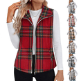 thumbnail image 1 of yoeyez Womens Plaid Outerwear Vests Tops Zip Up Collared Sleeveless Jacket with Pockects Fall Winter Cozy Warm Waistcoat Tops Black,XXL, 1 of 7