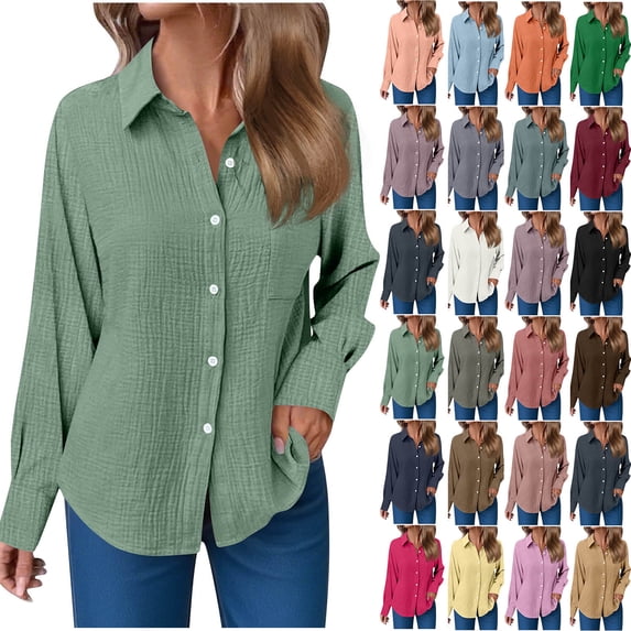 yoeyez Womens Plus Size Button Down Shirts Long Sleeve Collared Blouses Office Ladies Fall Casual Plain Work Tops With Pocket Pink,S