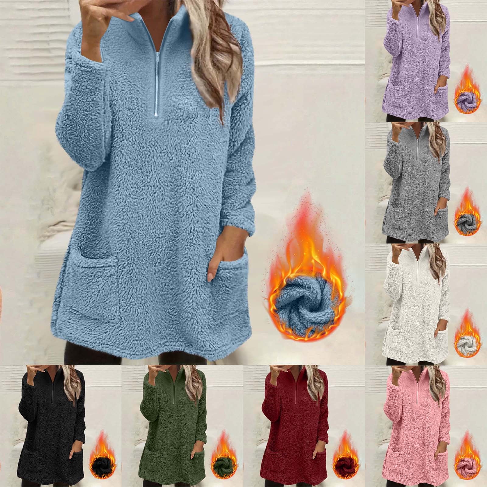 Womens Casual Plush Pullover Long Sleeve Top