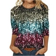 thumbnail image 1 of yoeyez Womens Summer Sequin Shirts 2025 3/4 Length Sleeve Shinny Shirts Loose Fit Round Neck Glitter Top Sparkly Glitter Beach Vacation Tee Shirt Multicolor M, 1 of 5