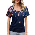 thumbnail image 1 of yoeyez Womens Summer Shirts Short Sleeves Fashion T-Shirt V Neck Casual Floral Print Tops Pleated Loose Fit Pullover Tee Multicolor XL, 1 of 6