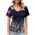 thumbnail image 1 of yoeyez Womens Summer Shirts Short Sleeves Fashion T-Shirt V Neck Casual Floral Print Tops Pleated Loose Fit Pullover Tee Multicolor 2XL, 1 of 6