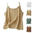 thumbnail image 1 of yoeyez Womens Tank Tops Summer Cotton Linen Cami Vest T-Shirts Solid Color V Neck Cropped Sleeveless Blouse Flowy Baggy Base Split Small Shirt, 1 of 4