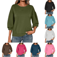 thumbnail image 1 of yoeyez Womens Tops Crewneck Pullover Ladies Fashion Summer Solid Color Blouse Plain 3/4 Puff Sleeve Dressy Causal Loose Shirts White,XL, 1 of 7