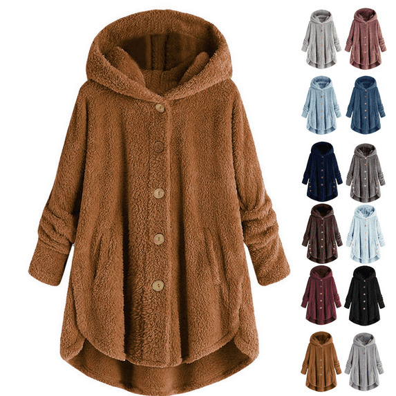 yoeyez Womens Warm Fleece Jackets Hooded Sherpa Coats Buttons Down Open Front Cardigan Fall Winter Fuzzy Outwear with Pockets