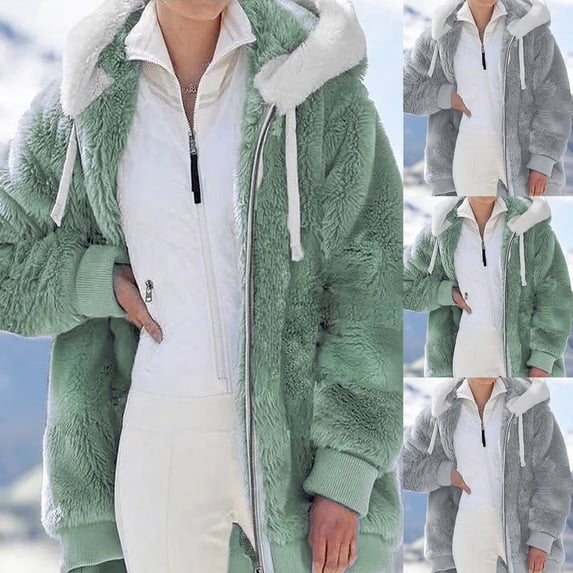 yoeyez Womens Warm Winter Coats Plus Size Thick Fuzzy Fleece Lined Long Parka Thicken Jackets Outwear With Faux-Fur Hood Gray,L