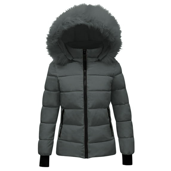yoeyez Womens Warm Winter Puffer Coats 2025 Trendy Hooded Jackets Thicken Down Coat With Hood Fur Lightweight Dark Gray XL