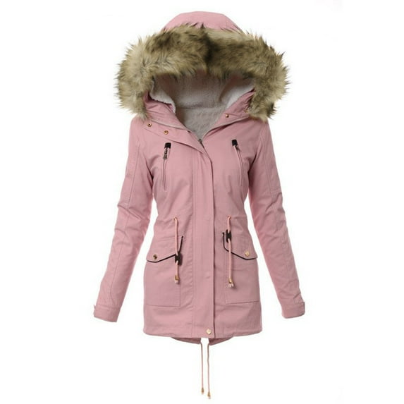 yoeyez Womens Winter Warm Coats Fuzzy Hooded Padded Jackets Thicken Mid Long Parka Outerwear Plus Size Overcoat with Pockets Pink S