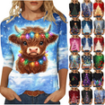 thumbnail image 1 of yoeyez Womens Xmas 3/4 Sleeve Tops Plus Size Funny Christmas Shirt Cute Christmas Tree Crew Neck T Shirts Holiday Fashion Casual Top, 1 of 6