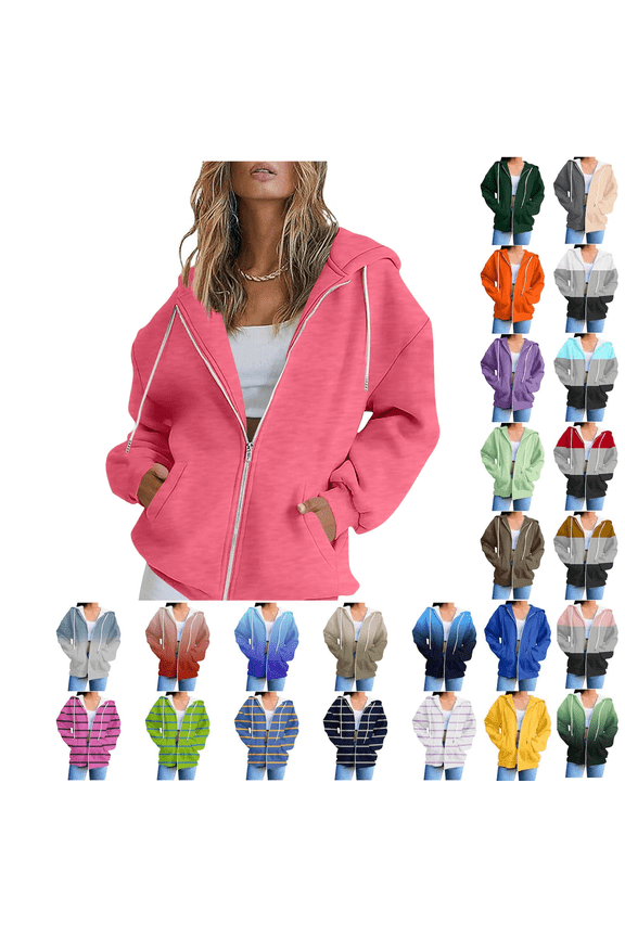 Zip up Hoodies for Women Workout Sweatshirts Casual Long Sleeve Track Jackets with Pockets Fashion Light Solid Hoodie Cardigan Pink,S