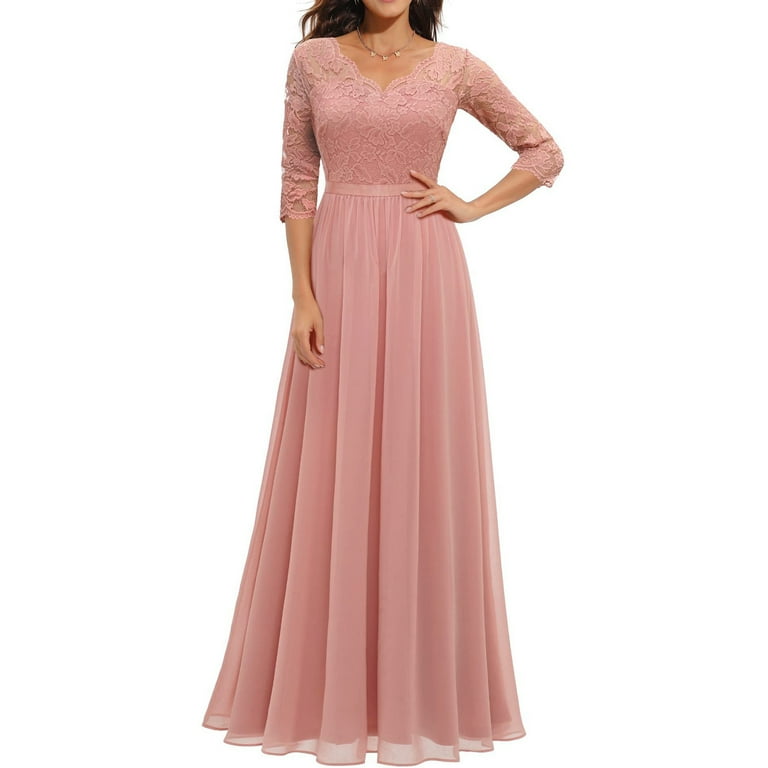 3/4 Sleeve Solid Color V Neck Evening Dresses 3/4 Sleeve Solid Color V Neck Evening Dresses