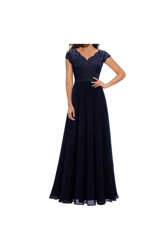 Mother of Bride Dresses For Wedding 3/4 Sleeve V Neck Long dress Women Floral Lace Chiffon Formal Dresses Solid Color Elegant Evening Gowns Maxi Dresses Wedding Guest Dresses for Women