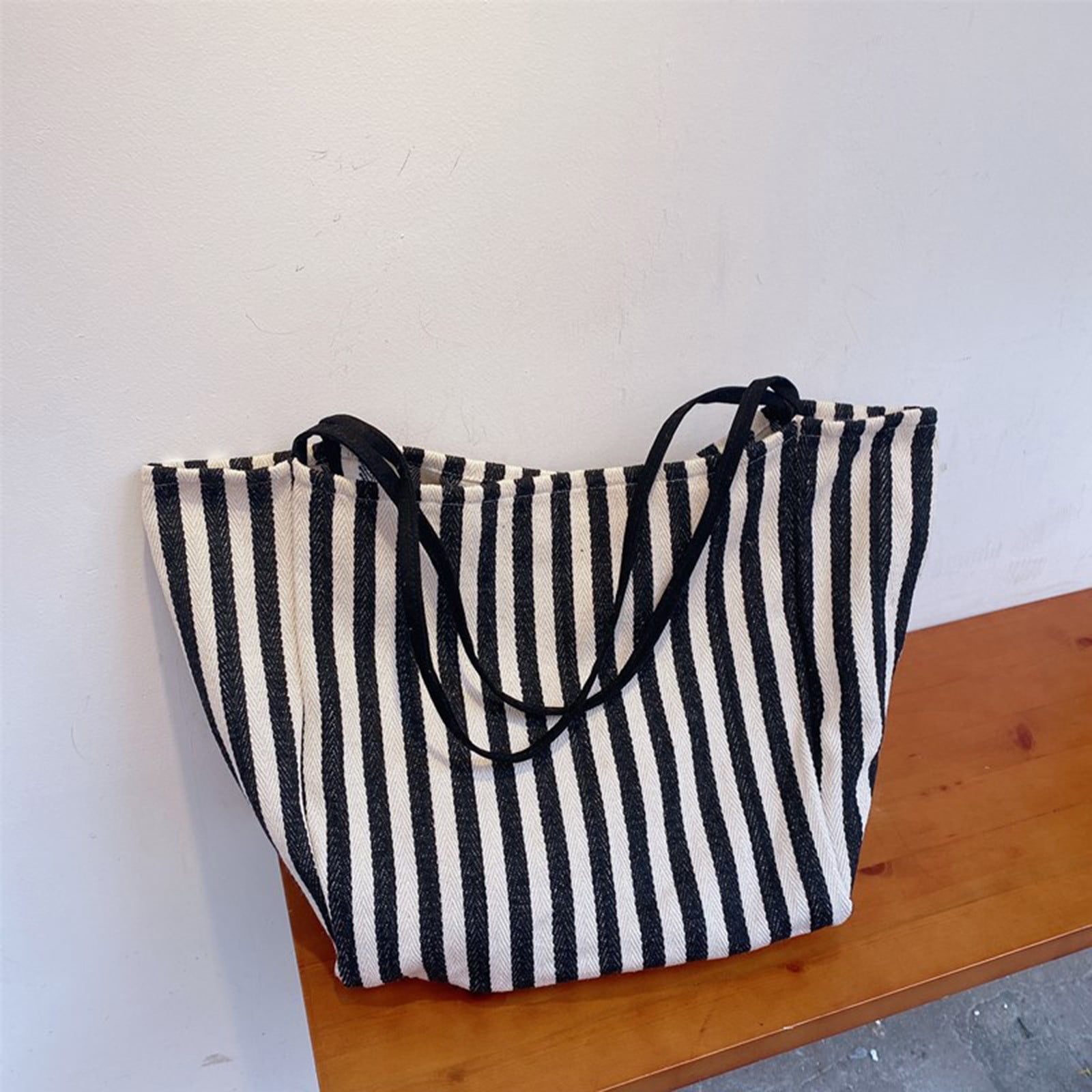 yolai striped bag big canvas tote bag for women summer beach classical  fabric soft large handbag female large casual top