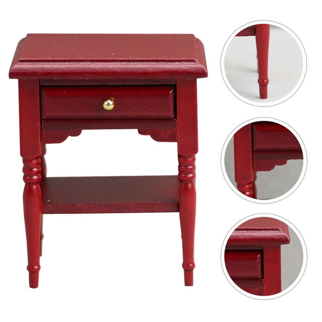 yonglee Miniature Wood Bedside Table Mini Night Table Model Doll House Furnishing