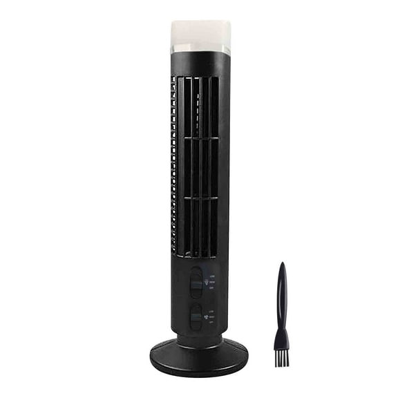 RoamHome 2024 New Desktop Tower Fan USB Rechargeable, 2-Speed Battery Powered Tabletop Desk Fan Adjustable Head & Night Light, Vertical Standing Personal Cooling Bladeless Fans (Black)